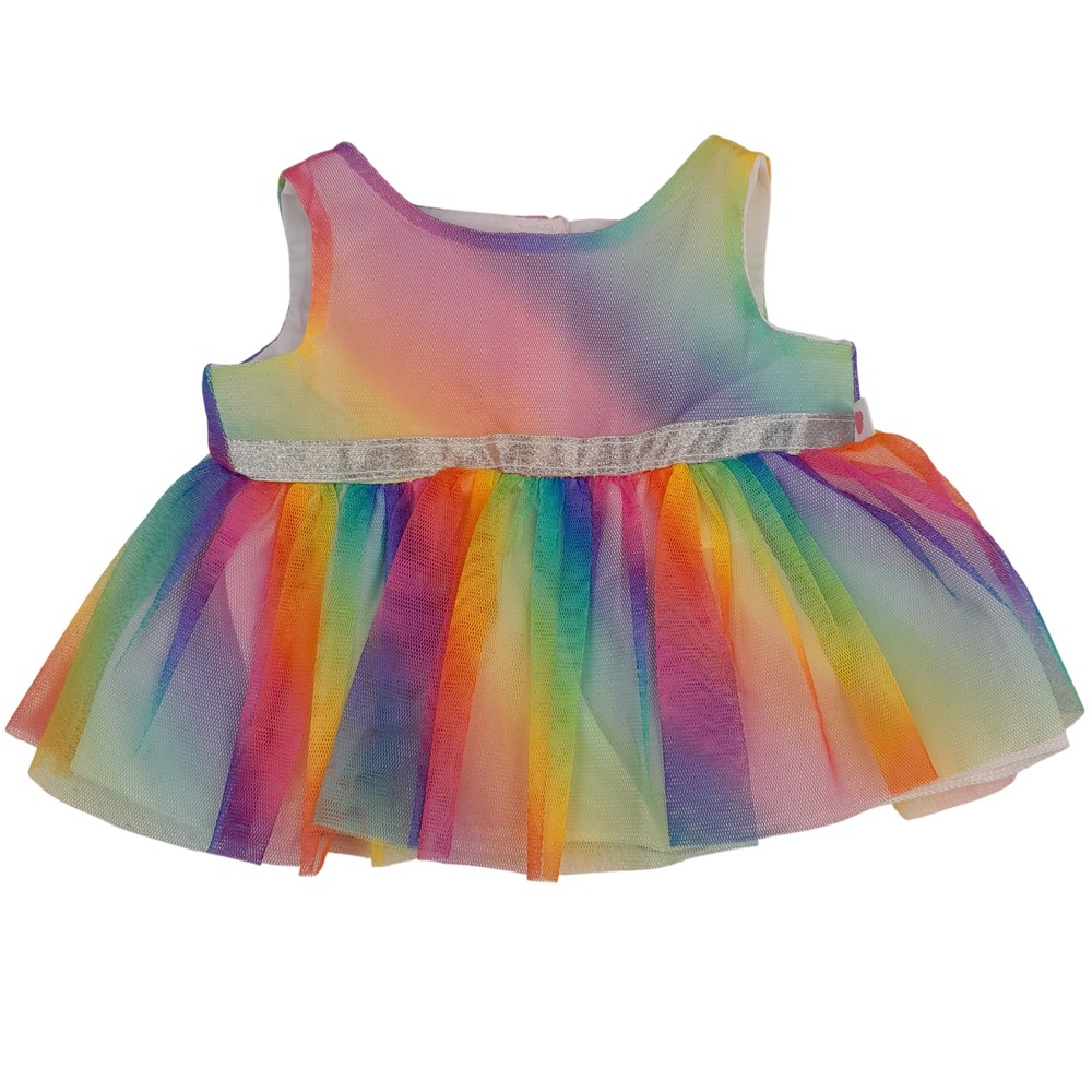 Build-A-Bear Workshop Rainbow Mesh Tutu Dress Plush Outfit Silver Sparkle Trim